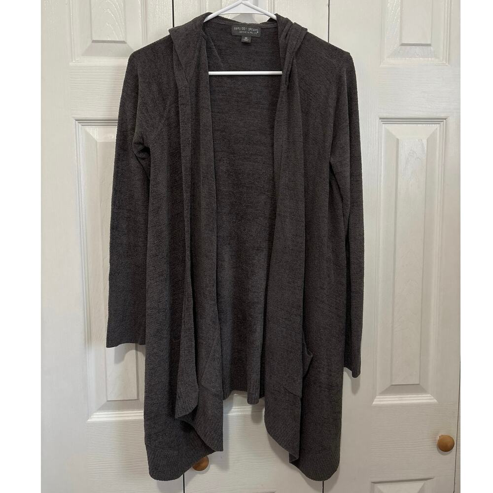 Barefoot Dreams Charcoal Cozy Chic Ultra Light Open-Front Hooded Cardigan XS